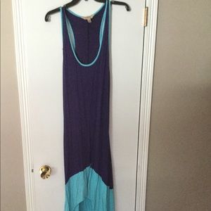 Purple and turquoise high low hem tank dress
